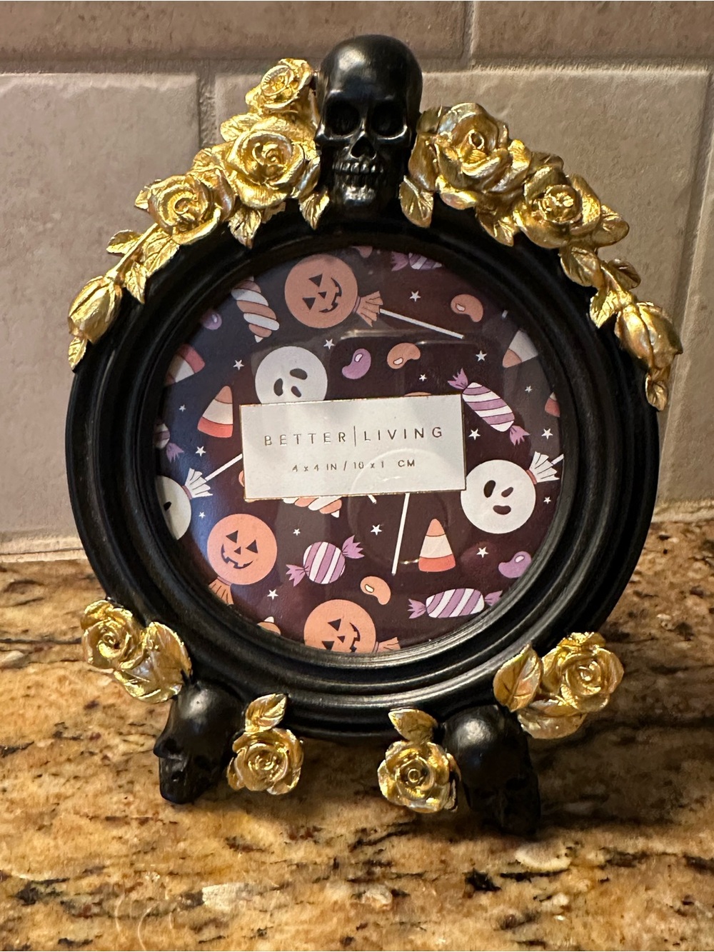 Black Frame with Gold Rose & Skull Accents